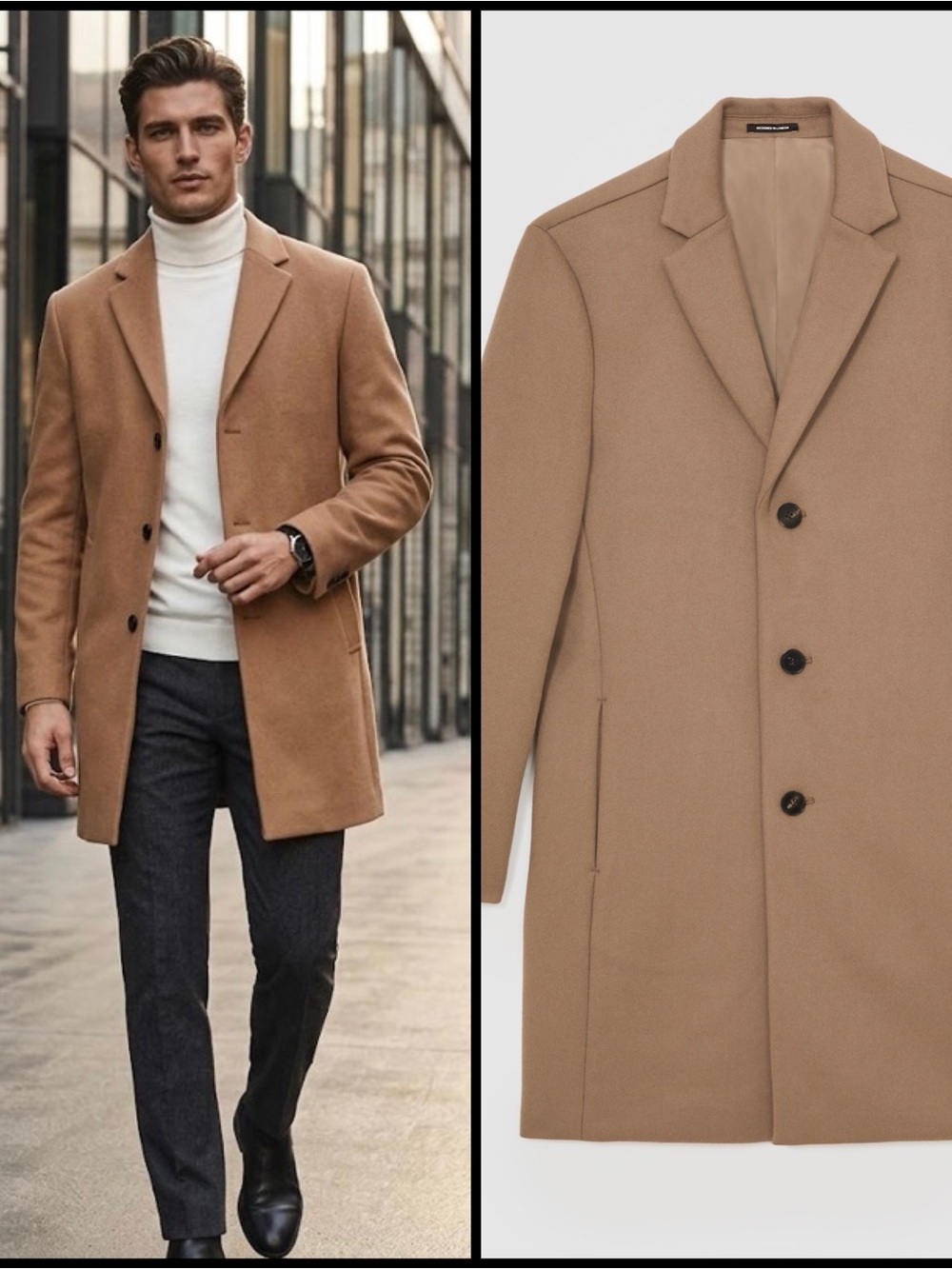 Reiss Wool-Blend Single-Breasted Notch Lapel Sample Overcoat Light Brown M $560